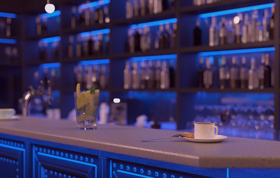 illuminated empty bar with drinks